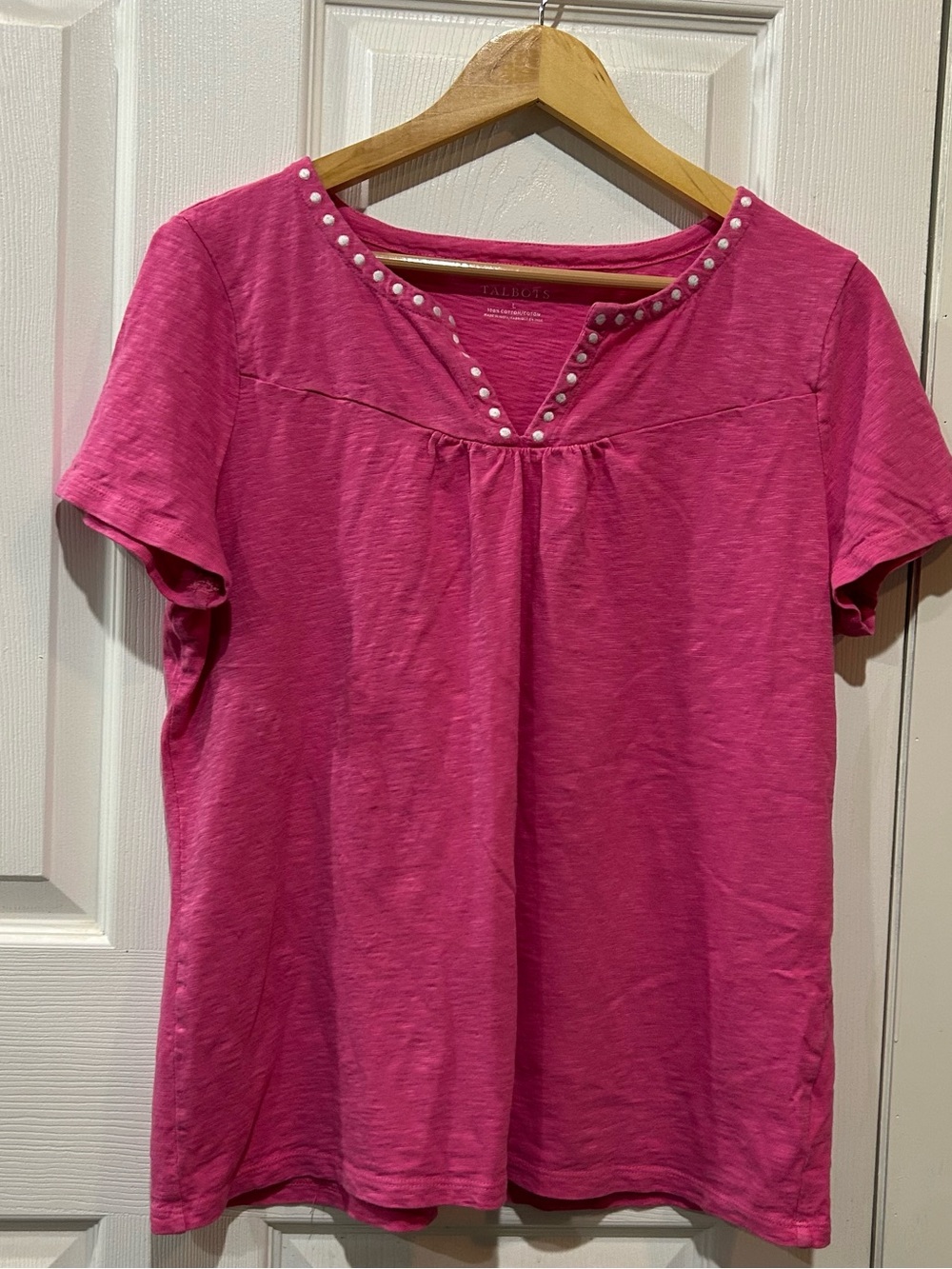 Talbots Hot Pink Short-Sleeve Jewel-Neck Tee